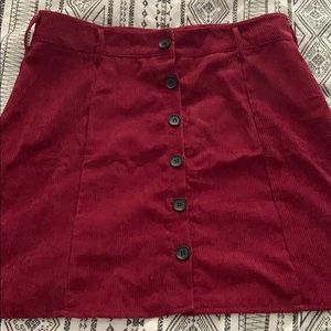 Burgundy button down corduroy skirt